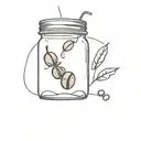 single coffee bean an ice cube and iced coffee in a mason jar  tattoo design idea