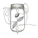 single coffee bean an ice cube and iced coffee in a mason jar  tattoo design idea