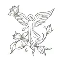 A minimalist tattoo of a silhouette of the Archangel Gabriel surrounded by tulip petals, combining your favorite things in a unique design tattoo design idea