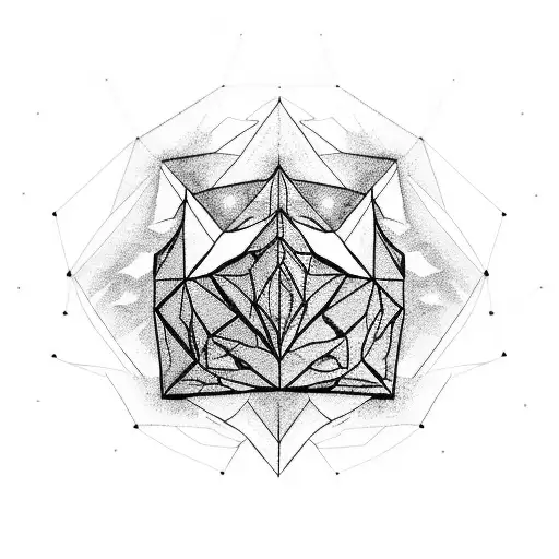 rhombus, snowy mountain, nature, but electronic mountain base, computerised, cyberpunk. tattoo design idea