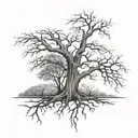 upside down leafless tree connects with dead moth tattoo design idea