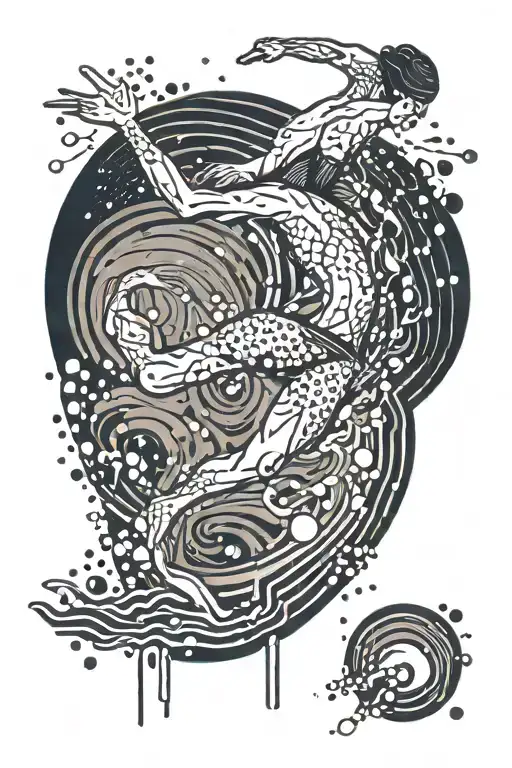 A swimmer diving into a pool of abstract art tattoo design idea