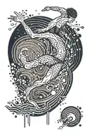 A swimmer diving into a pool of abstract art tattoo design idea