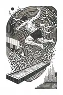 A swimmer diving into a pool of abstract art tattoo design idea