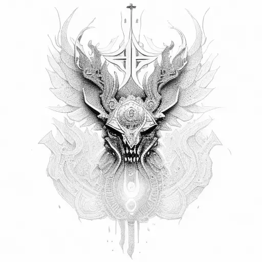 Intricate weapon design inspired by religious motifs tattoo design idea