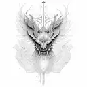 Intricate weapon design inspired by religious motifs tattoo design idea