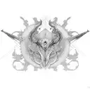 Intricate weapon design inspired by religious motifs tattoo design idea