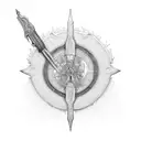 Intricate weapon design inspired by religious motifs tattoo design idea