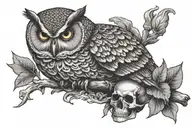 owl perched on skull tattoo design idea