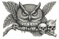 owl perched on skull tattoo design idea