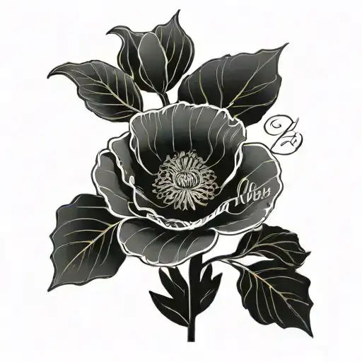 minimalist black lining of  poppy flower with words "vis ta vie" on the stem of the flower  tattoo design idea