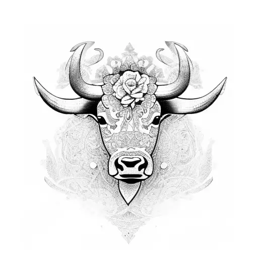 Bull with Barcelona flower tattoo design idea