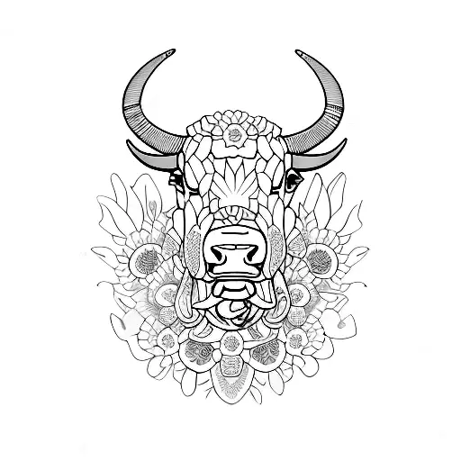 Bull with Barcelona flower scary tattoo design idea