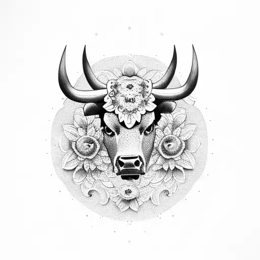 Bull with Barcelona flower tattoo design idea