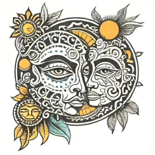 taino sun and moon merging together tattoo design idea