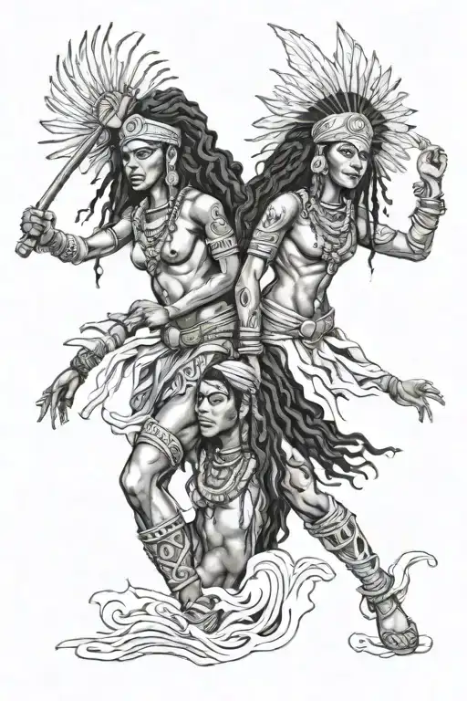 yemaya oshun merging together taino indian warrior tattoo design idea