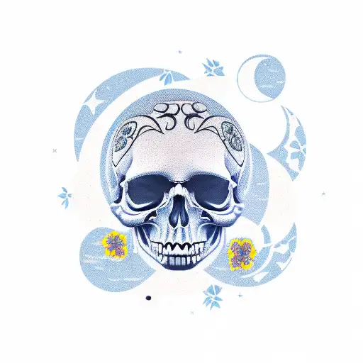 moon, skull, flowers  tattoo design idea