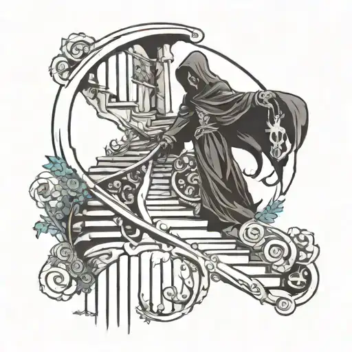 grim reaper spiral staircase to angel tattoo design idea
