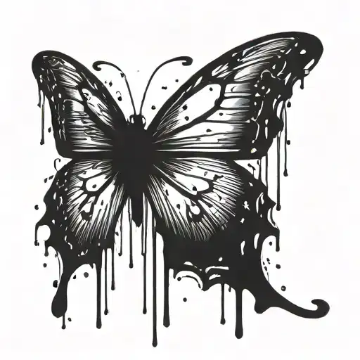 black butterfly dripping with ink tattoo design idea