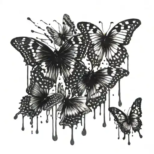 black butterflies dripping with paint tattoo design idea