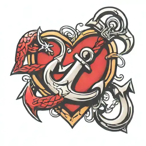 heart and anchor intertwined tattoo design idea