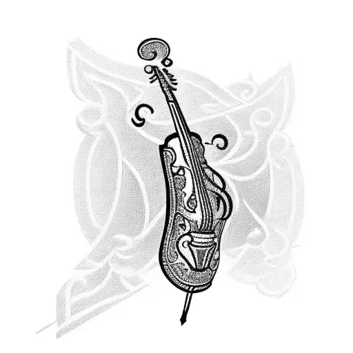 A stylized blackwork design of a traditional Polish folk instrument, such as a fiddle or accordion tattoo design idea