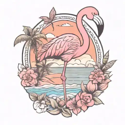 flamingo and beach and 305 tattoo design idea