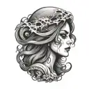 female face creepy ghost flying tattoo design idea