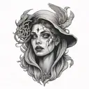 female face creepy ghost flying tattoo design idea