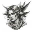 female face creepy ghost flying tattoo design idea