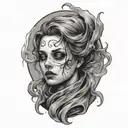 female face creepy ghost flying tattoo design idea