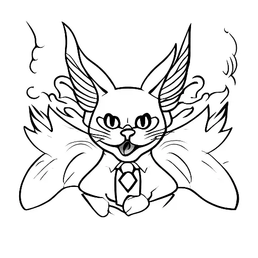 black cat with bat wings not cute tattoo design idea