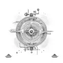 compass with racing bike tattoo design idea