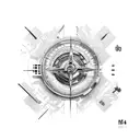 compass with racing bike tattoo design idea