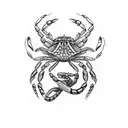 snake, crab, skeleton woman face, flowers  tattoo design idea