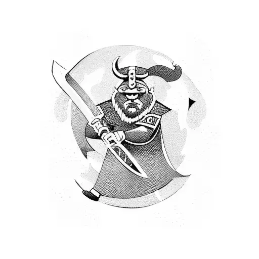 A fierce Viking warrior wielding a magical hammer tattoo design idea