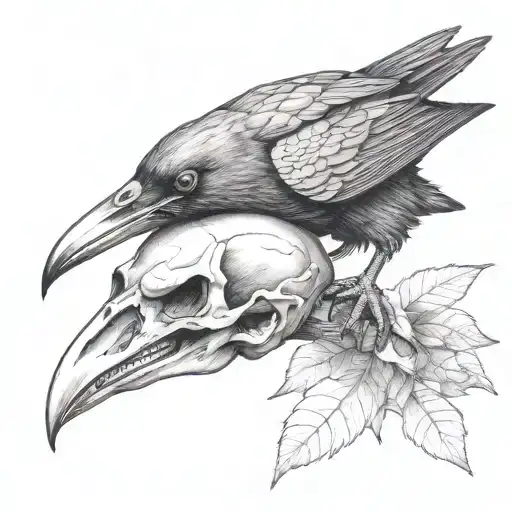 Raven and Animal skull soft shading tattoo design idea