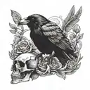 Raven and skull tattoo design idea
