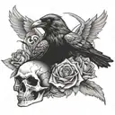 Raven and skull tattoo design idea