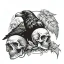 Raven and skull tattoo design idea