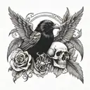 Raven and skull tattoo design idea