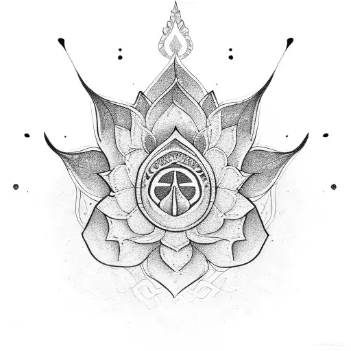 Geometric Hamsa Tattoo Design with Flower and Hands