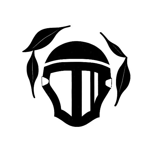 Spartan helmet sideways around a wreath of olive trees tattoo design idea