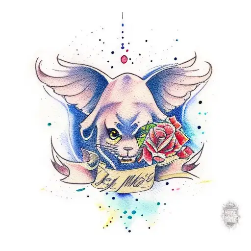 The phrase 'He's not done with me yet' written in beautiful calligraphy with watercolor accents tattoo design idea