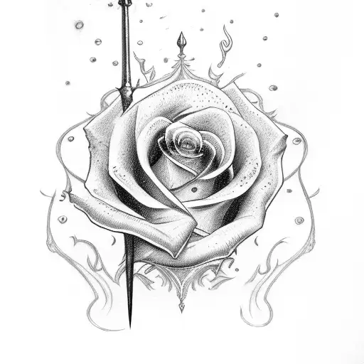 sword and rose tattoo design idea
