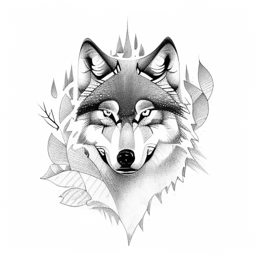 Create a tattoo featuring a majestic wolf running through a forest tattoo design idea