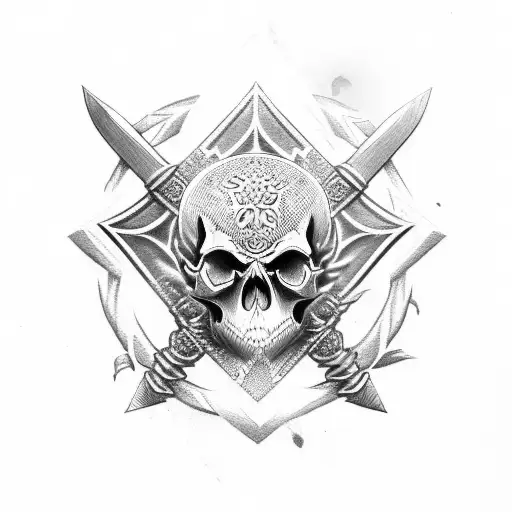 Skull rose sword shield tattoo design idea