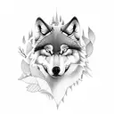 Create a tattoo featuring a majestic wolf running through a forest tattoo design idea