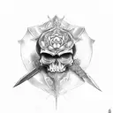 Skull rose sword shield tattoo design idea