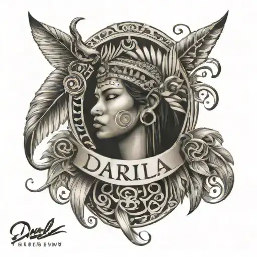 tribal design with the names Darla Jasmine Ariel  tattoo design idea